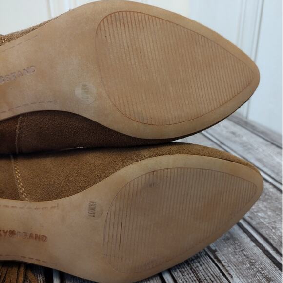 Lucky Brand NWOT Tan Suede Zakina Cuffed Fringe Ankle Boots Cowgirl Western Boho - Picture 11 of 13